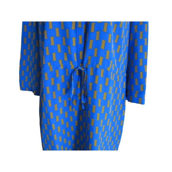 Diane Von Furstenberg Blue/Brown Silk Dress W/ Tie Size 12 - Picture 3 of 9